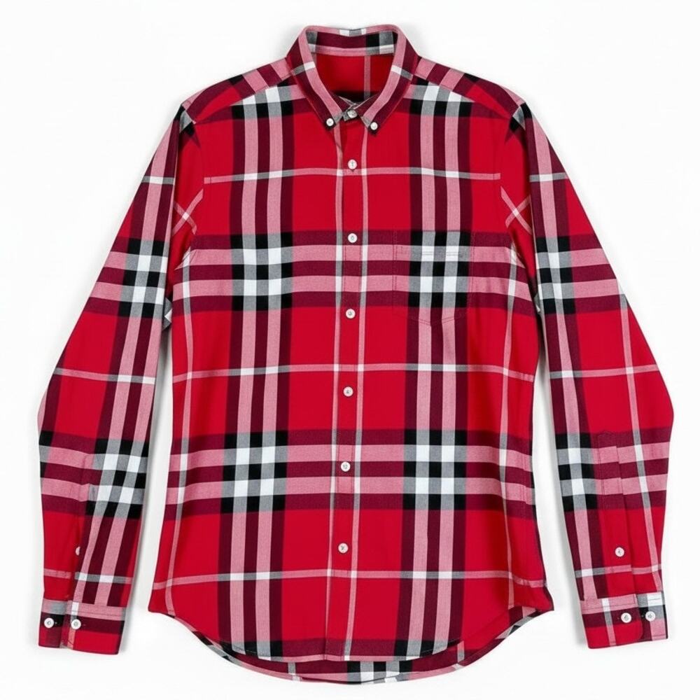 Burberry Brit Red Classic Check Print Men's Medium Button-Down Shirt Preppy Lux
